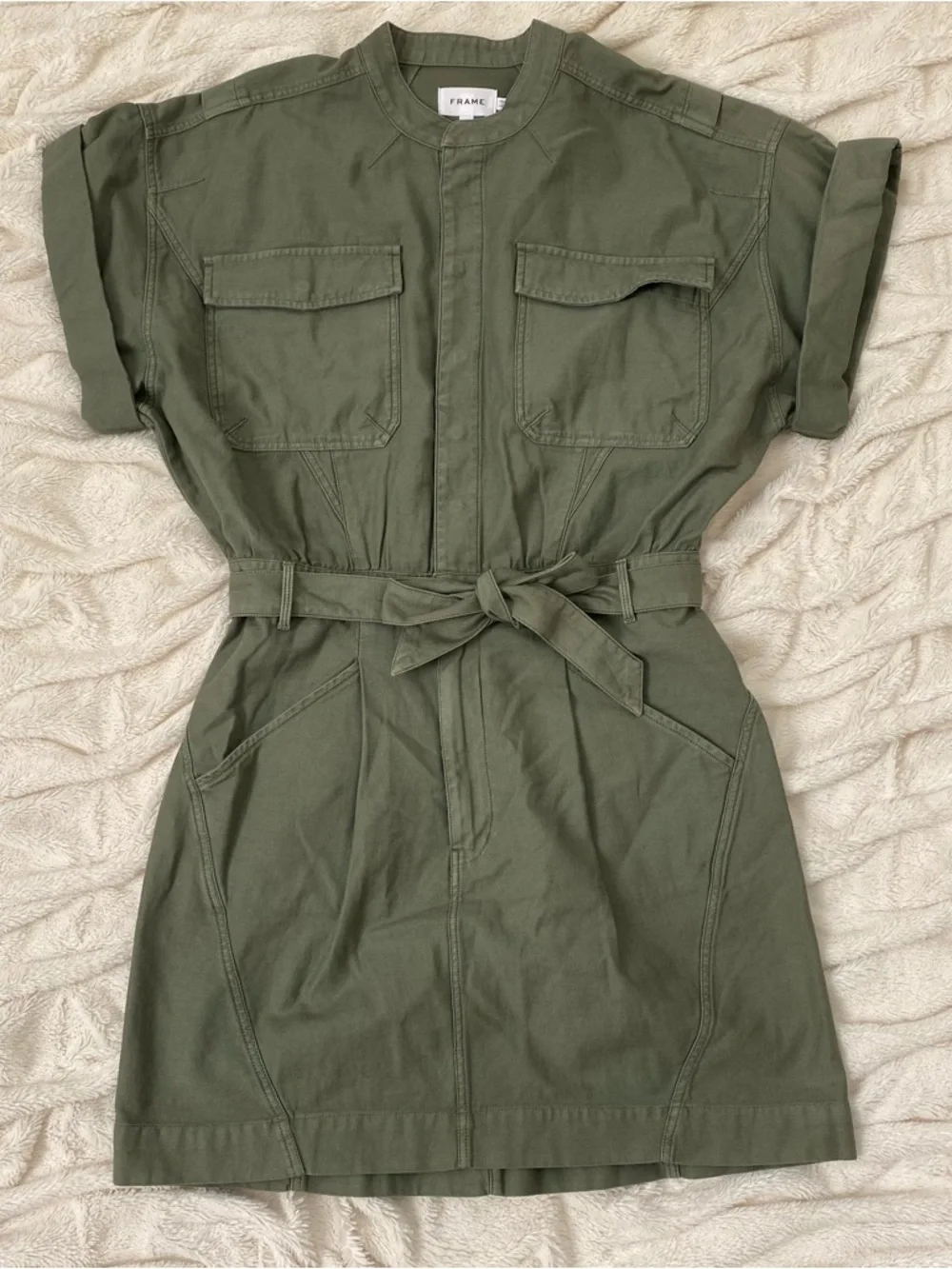 FRAME Twisted Utility Shirt Dress sage green Sz XL - Picture 2 of 10